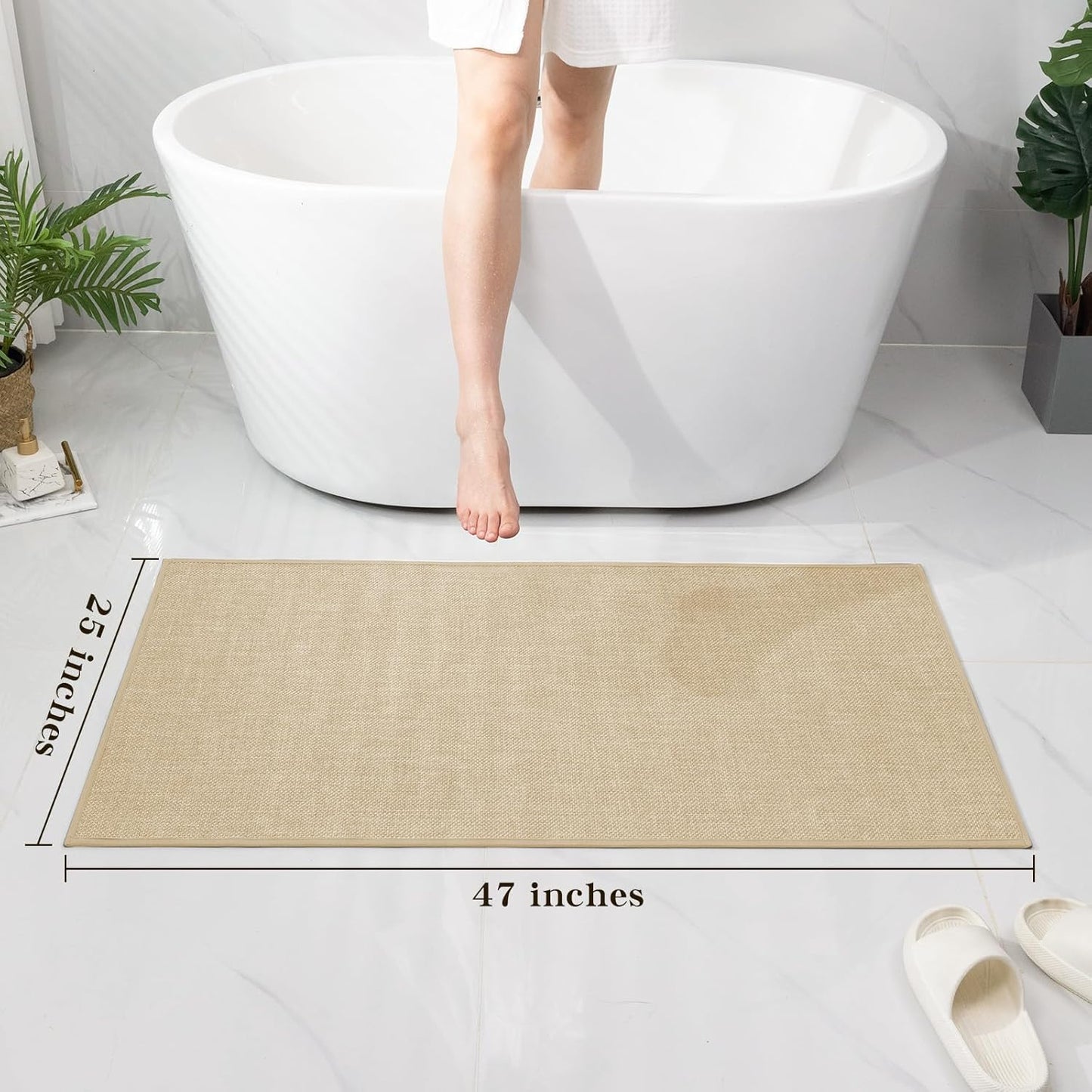 chakme Bathroom Rugs Mat 47x25, Ultra Thin Non Slip Bath Mat Large Quick Dry Absorbent Bath Mat for Bathroom Floor, (Light Beige, 47"x25")