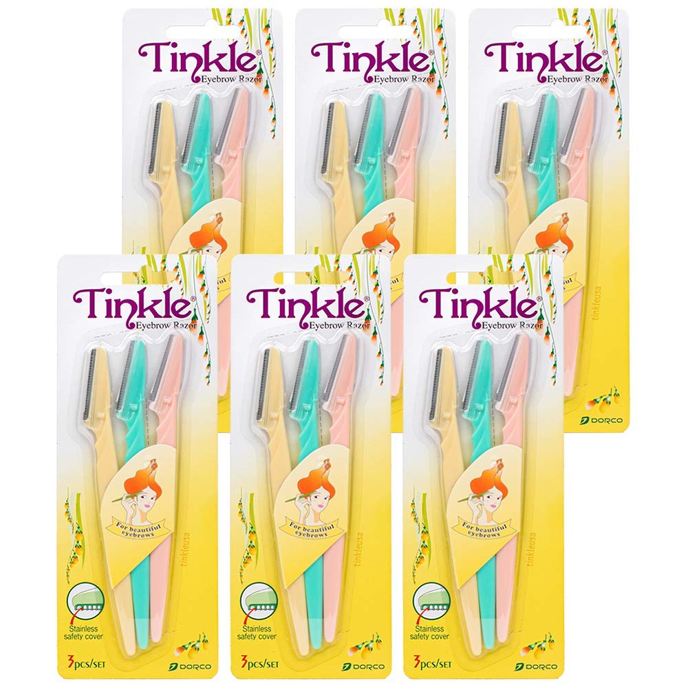 Tinkle Dermaplaning Tool 18ct, Dermaplane Razor for Women, Safe and Easy Peach Fuzz Remover, Eyebrow Trimmer with Protective Cover (6 Packs of 3)