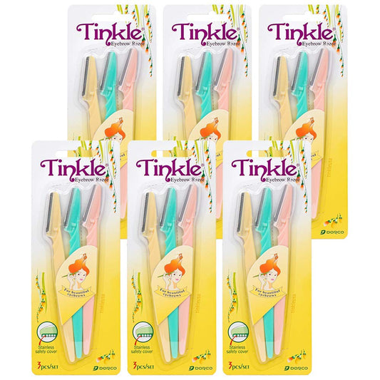 Tinkle Dermaplaning Tool 18ct, Dermaplane Razor for Women, Safe and Easy Peach Fuzz Remover, Eyebrow Trimmer with Protective Cover (6 Packs of 3)