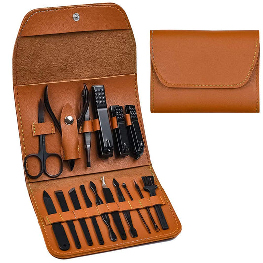 Manicure Set, Pedicure Kit, Nail Clippers, 16 in 1 Professional Grooming Kit Stainless Steel, Toenail Tools with Luxurious Brown Leather Travel Case for Men Women Upgraded Version