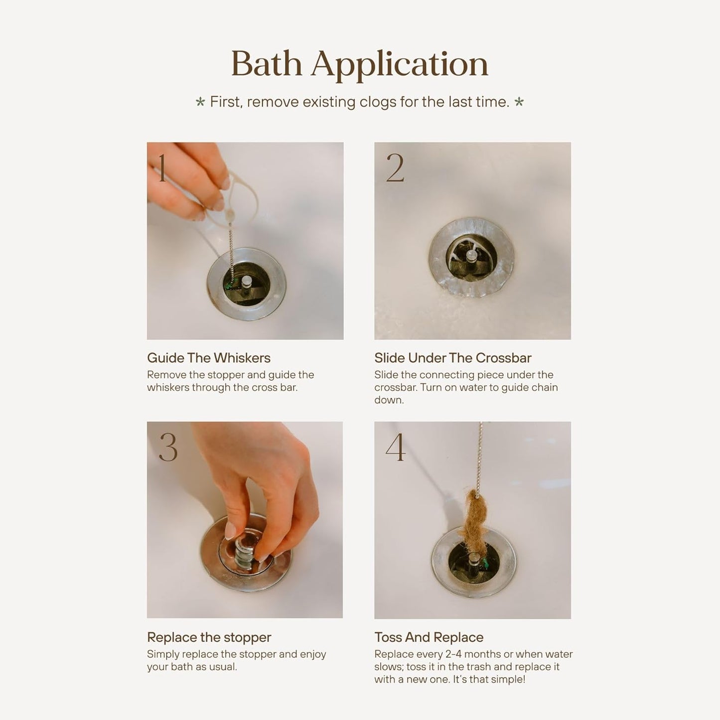 DrainWig Bathtub Drain Hair Catcher – Disposable (2-Pack) – Installs Under Stopper- No-Touch Hair Removal for Bathtub Drains – As Seen on Shark Tank