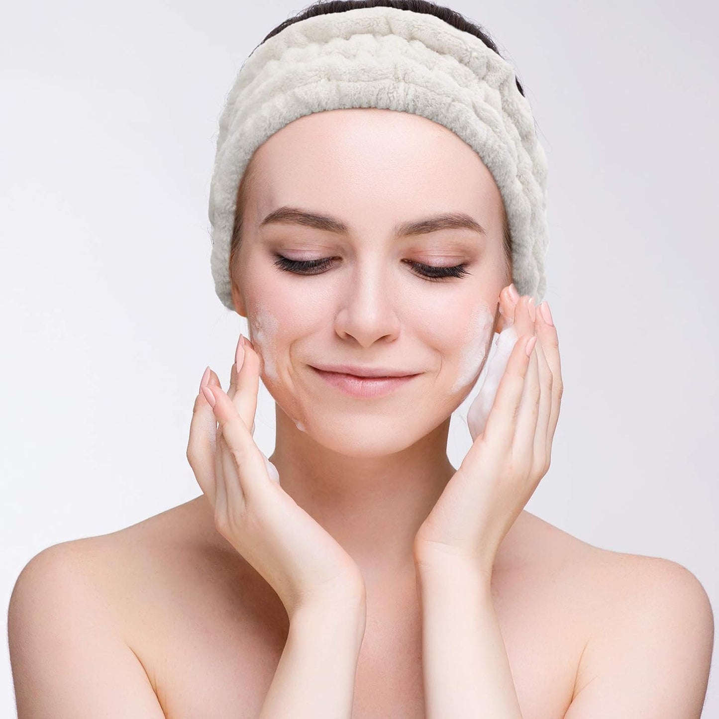 Chuangdi 3 Pieces Spa Headband for Women Facial Makeup Headband Soft Terry Cloth Hairband for Washing Face Mask Spa Shower Gifts(Milky-White, Yellow, Dark Green)