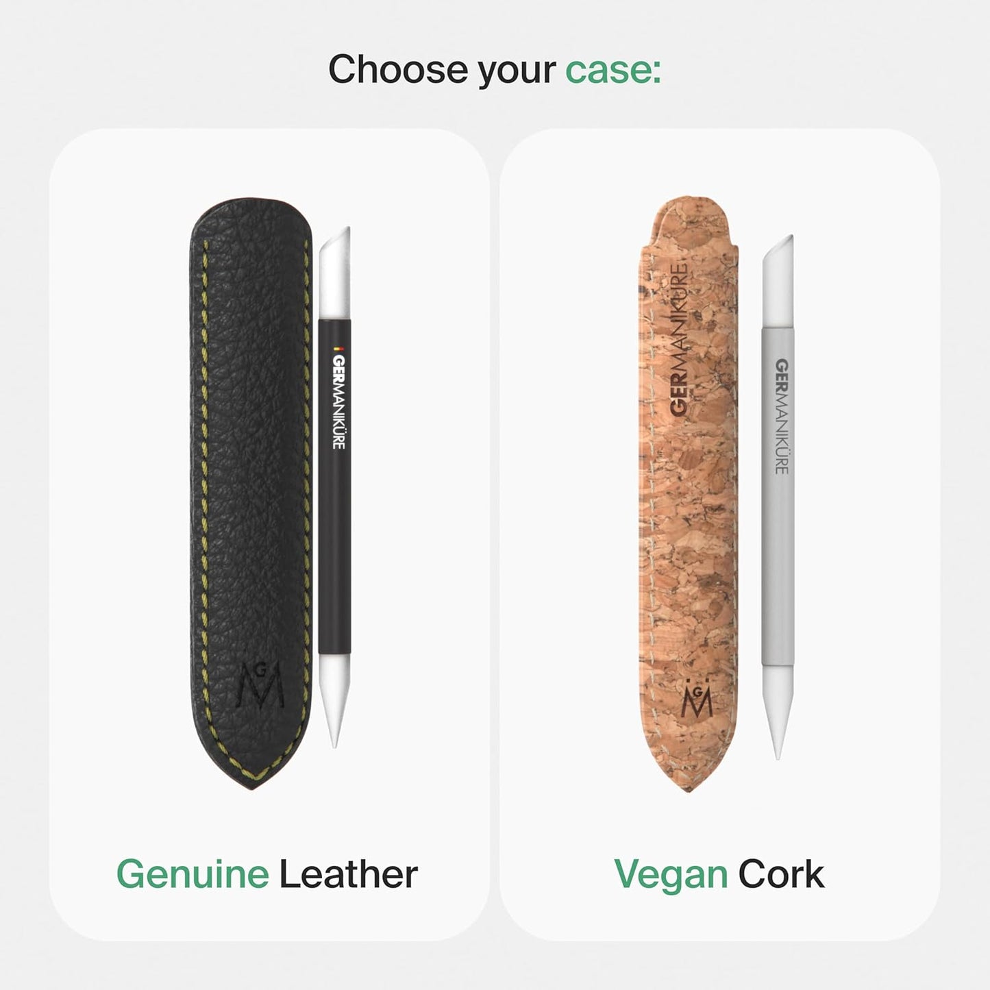 GERMANIKURE Grey Glass Cuticle Stick in Suede Sleeve - Ethically Made in Czech Republic - Cuticle Pusher & Remover, Callous & Dry Skin Fingertip File, Nail Shaper