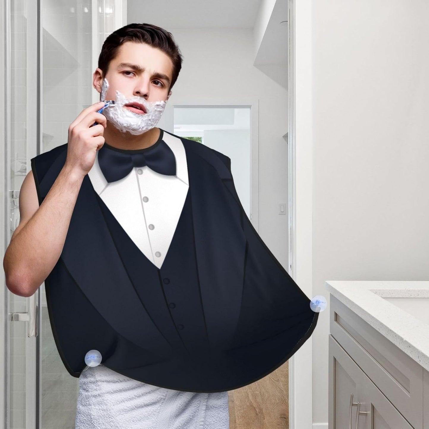 Suit Tie Beard Bib Apron, Beard Hair Catcher For Men Shaving, Waterproof With Suction Cups