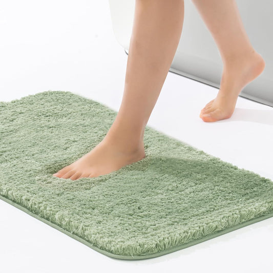 ROSMARUS Shaggy Bath Rugs for Bathroom Non Slip 24" X 36", Water Absorbent Bath Mat, Soft Shower Mat for Floor & Tub, Fluffy Plush Machine Washable, Green
