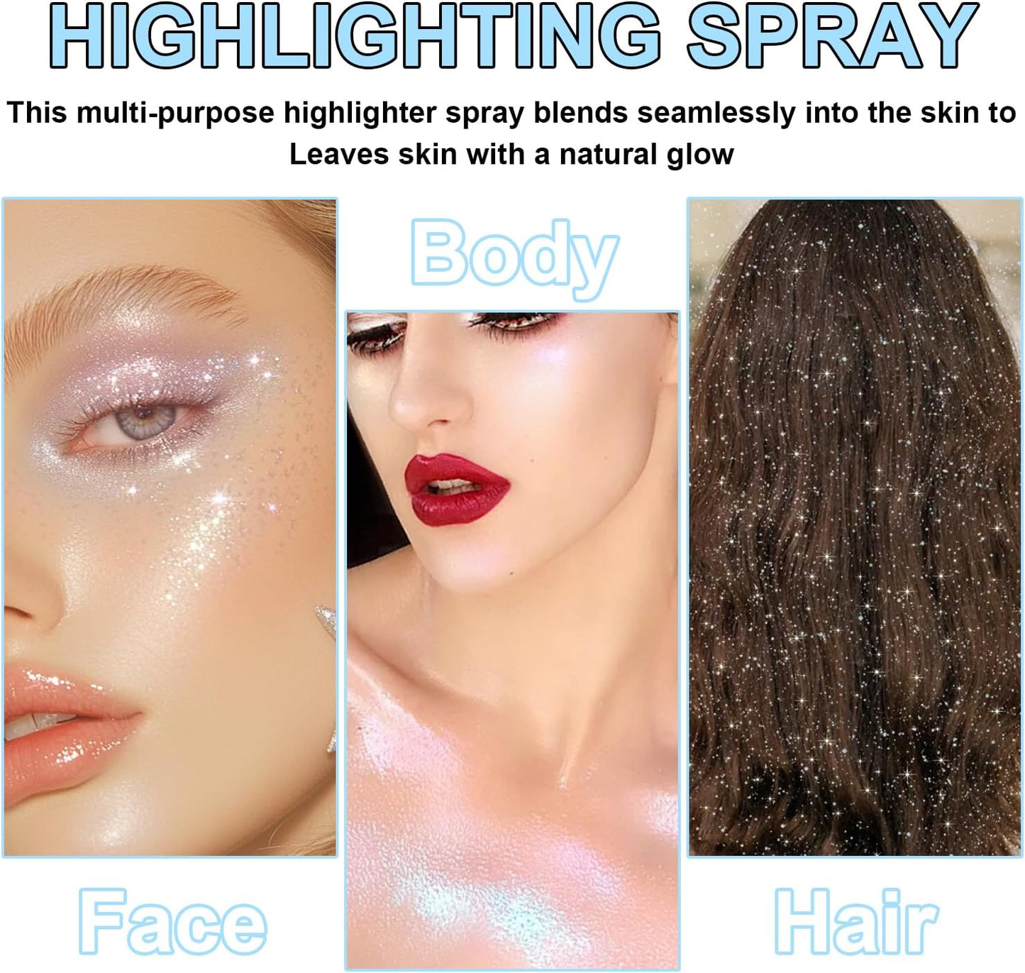 Hair and Body Glitter Spray, Shimmering Powder Sparkle Powder Makeup, Glitter Loose Sparkle Makeup for Body Highlighter,Festival Prom Rave Accessories (Sparkling Pink)