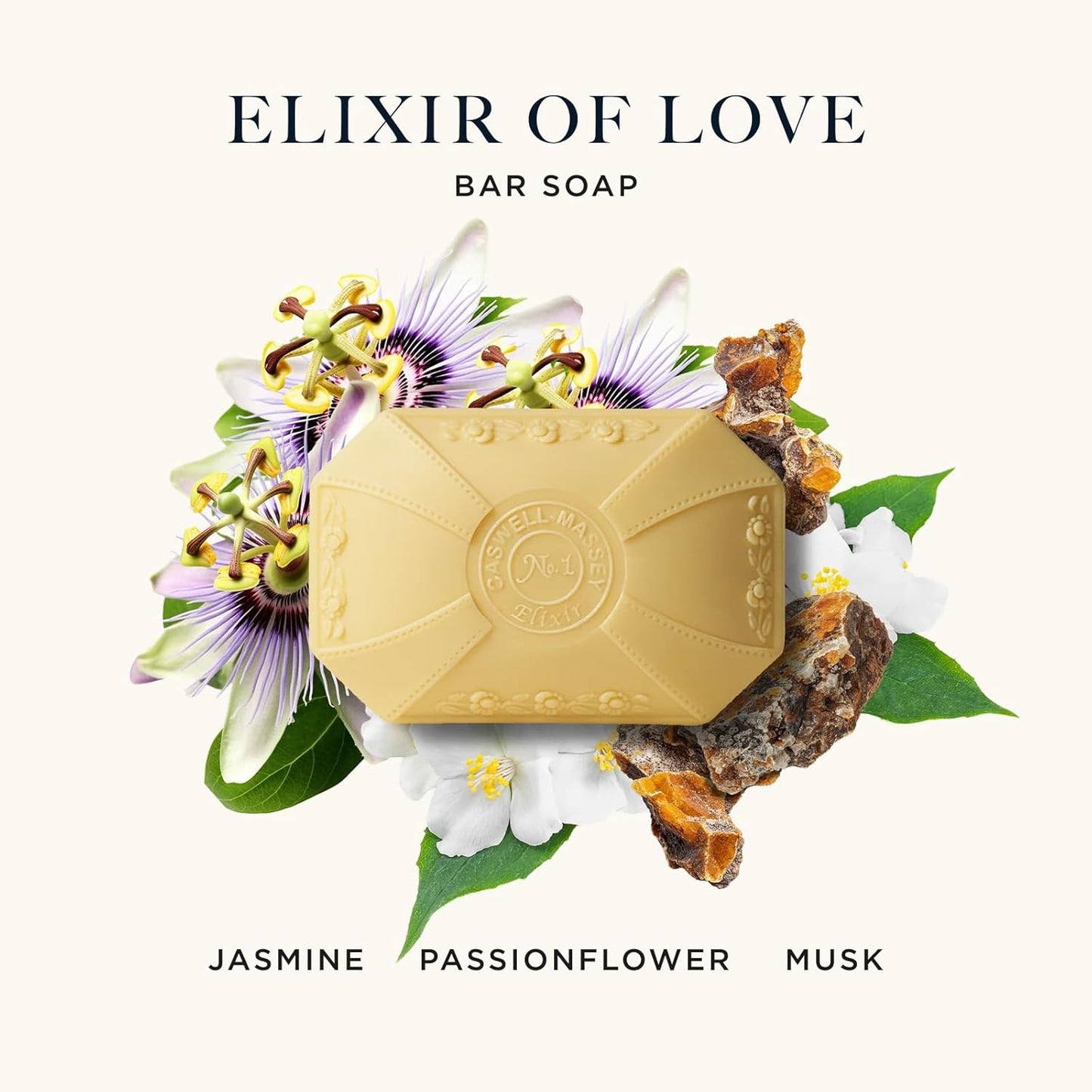 Caswell-Massey Natural Bar Soap Gift Set - Elixir of Love Scent - Romantic Triple-Milled Moisturizing Body Soap Bars for Women, Plant-Based Formula for Soft Skin, Made in USA, 3 x 3.5 oz