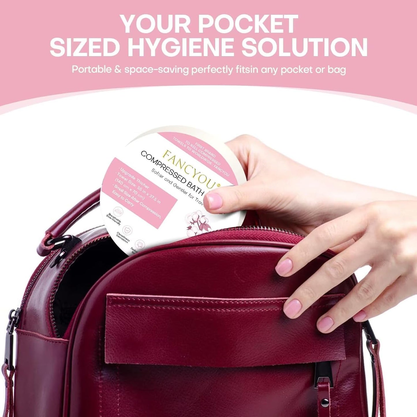 Compressed Bath Towel 5 Pcs 55" x 27.5" Travel Size Mini Disposable Coin Towel Washable & Reuseable Camping Wipe & Cleansing (Pink)