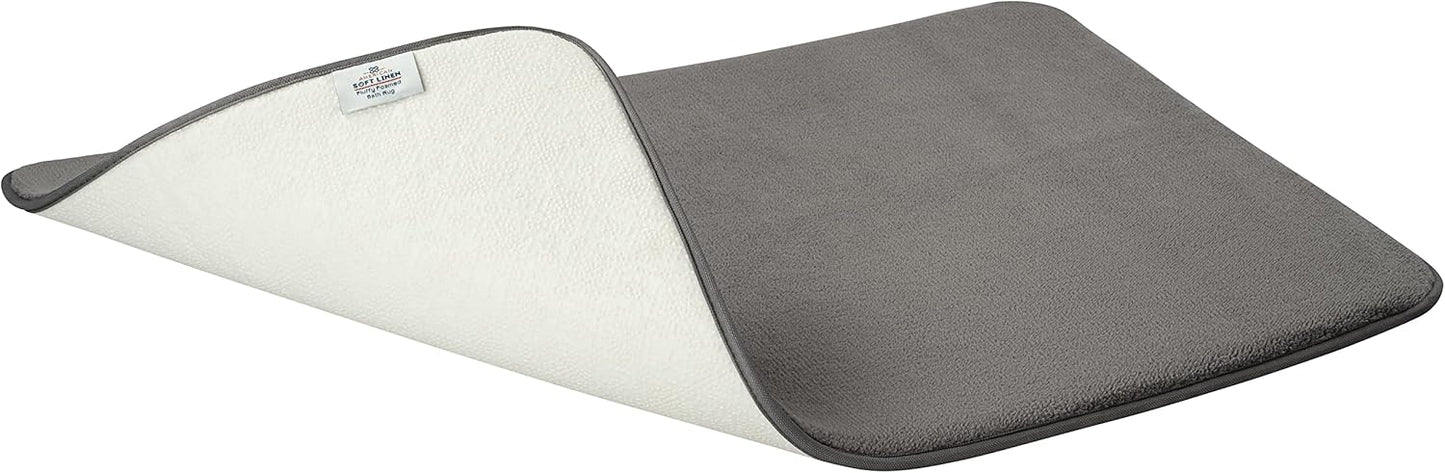 American Soft Linen 21x32 Fluffy Foamed Slip Reducer Bath Rug, Machine Washable Area Bath Mat Rugs for Bathroom, Gray