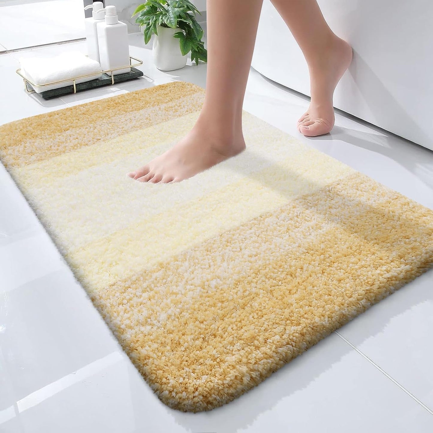 OLANLY Bathroom Rugs Mat 24x16, Extra Soft Absorbent Microfiber Bath Rugs, Rubber Backing, Quick Dry, Washable Bath Mats for Bathroom Floor, Tub and Shower, Home Decor Accessories, Light Yellow