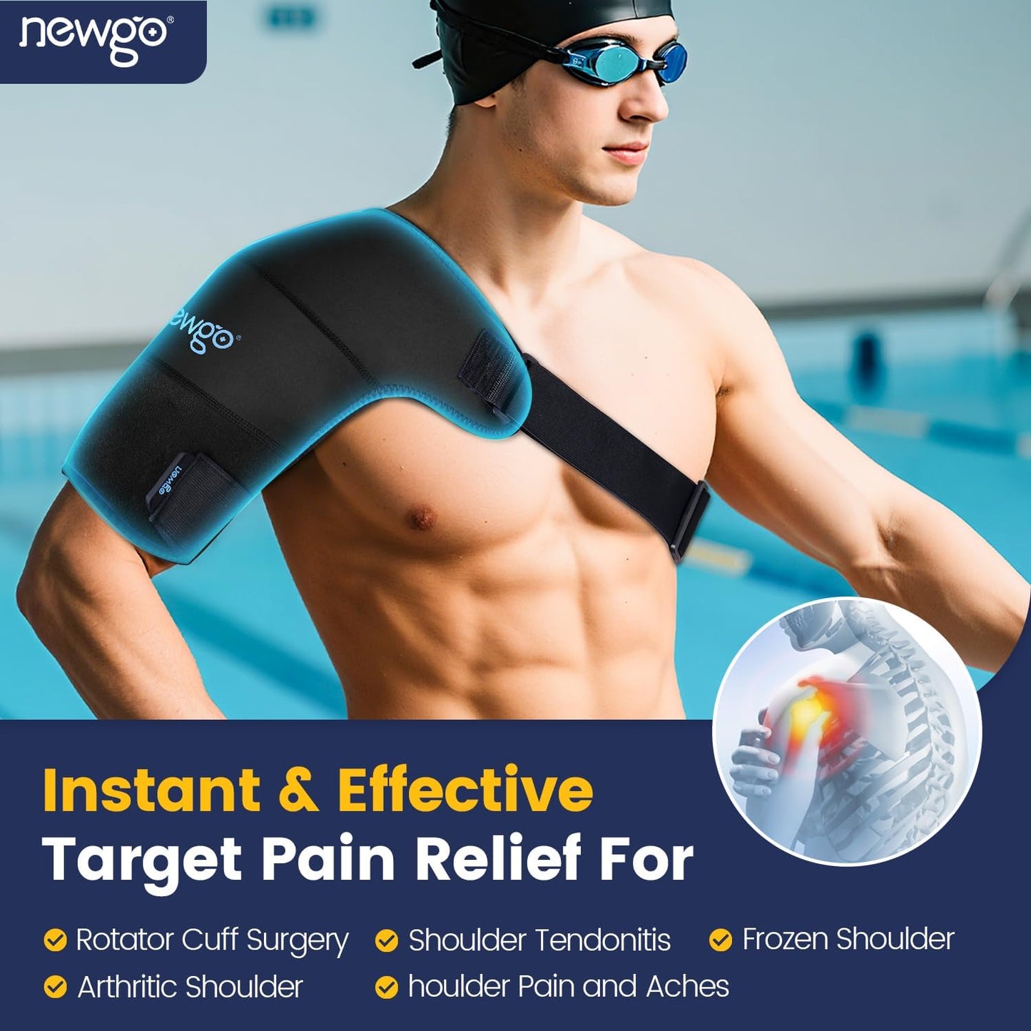 NEWGO Shoulder Ice Pack Rotator Cuff Cold Therapy, Ice Pack Shoulder Wrap Cold Compression Sleeve for Pain Relief, Surgery Recovery, Bursitis - Extra Large