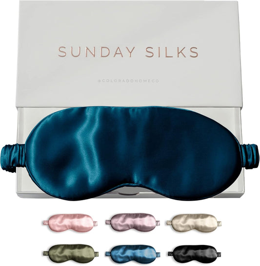 SUNDAYSILKS™ Exclusive Mulberry Silk Sleep Mask | Soft Eye Covers, Blackout Sleeping Mask for Women & Men | Silk Eye Mask for Sleep, Travel, and Relaxation | Antifaz para Dormir [Midnight Blue]