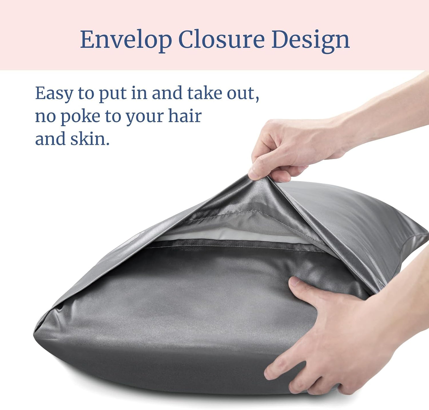 BEDELITE Satin Pillowcase for Hair and Skin, Super Soft Similar to Silk Pillow Cases 4 Pack with Envelope Closure, Cooling Pillowcases for Women Men (20"x36" King Size, Dark Grey)