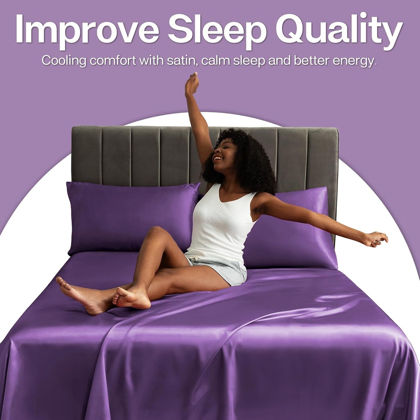 MR&HM Satin Pillowcase for Hair and Skin, Silk Satin Pillowcase 2 Pack, King Size Pillow Cases Set of 2, Silky Pillow Cover with Envelope Closure (20x40, Lavender)