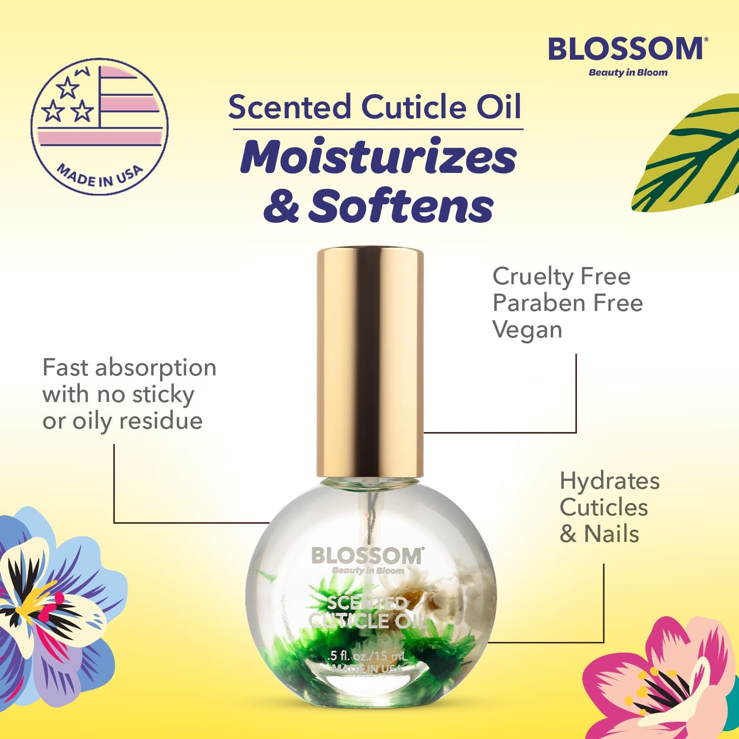 Blossom Cuticle Oil for Nails, Hydrating, Moisturizing, Scented Nail Oil Cuticle Care, Infused with Real Flowers, Made in USA, 0.5 fl. oz, Amazon Exclusive, Lemon Cookie