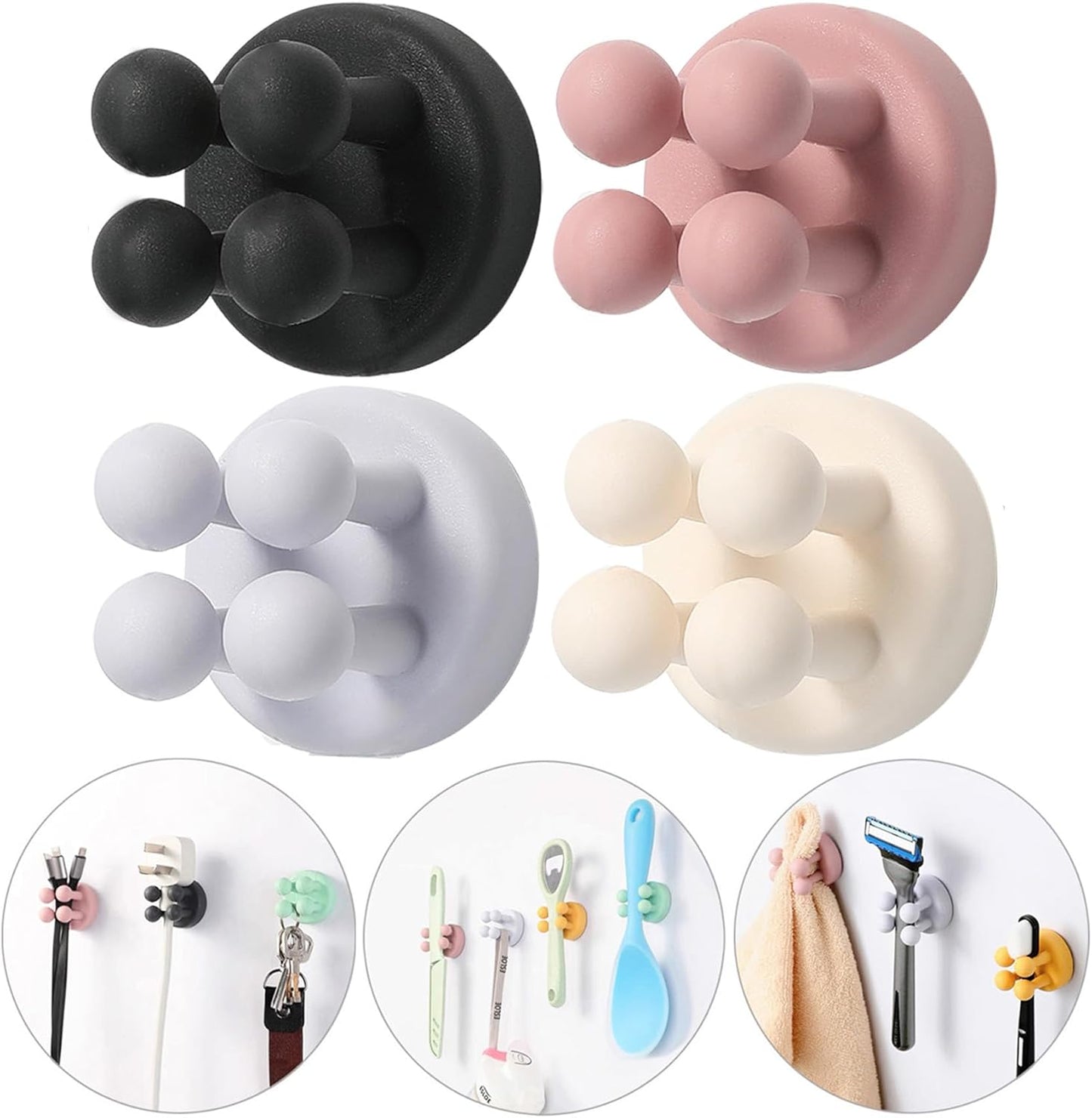 iBetterLife Good Grips Razor Holder - 4Pcs Silicone Toothbrush Holders for Shower Wall Mounted Self Adhesive Cute Dorm Room Bathroom Kitchen Organizer Storage Hook for Hanging Loofah Towel Tooth Brush