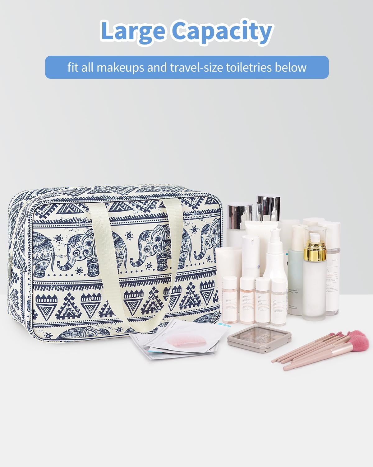 Full Size Toiletry Bag Women Large Cosmetic Bag Travel Makeup Bag Organizer Medicine Bag for Toiletries Essentials Accessories (Large, Elephant)