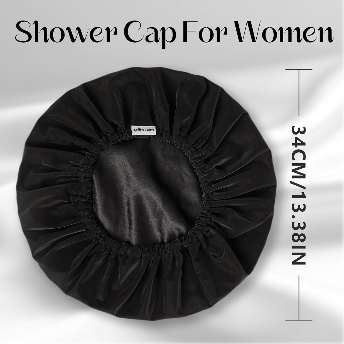 Years calm Shower Cap Reusable Waterproof, Double-Layer Hair Cap, with Elastic Band, Ideal for Shower, Spa, Travel & Cleaning (black, One Size)