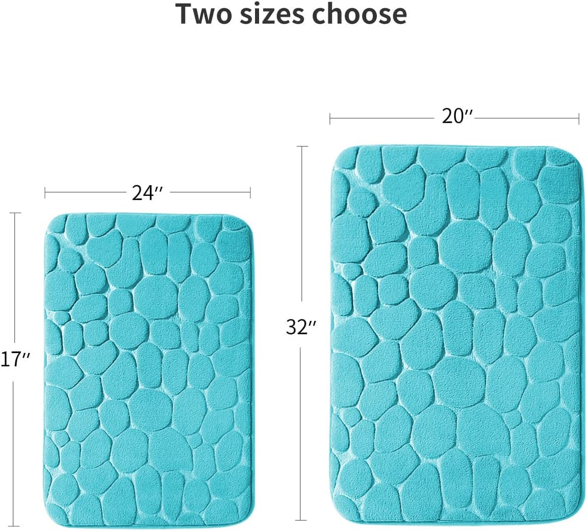 YIHOUSE Memory Foam Bath Mat Cobblestone Bathroom Rugs Super Water Absorbent Bath Mats for Bathroom Machine Washable Bath Rugs(24 x 36,Teal)