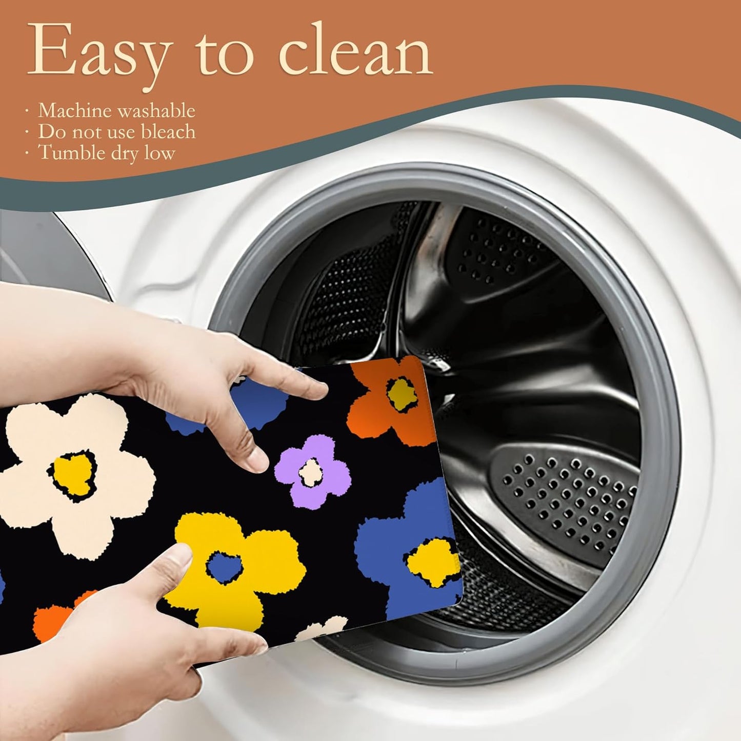 Retro Groovy Hippie Boho Dish Drying Rack Mat for Kitchen Counter,Daisy Flower Dish Drying Pad Absorbent Reversible Microfiber Protector for Coffee Bar Sink Countertops 18x24 Inch