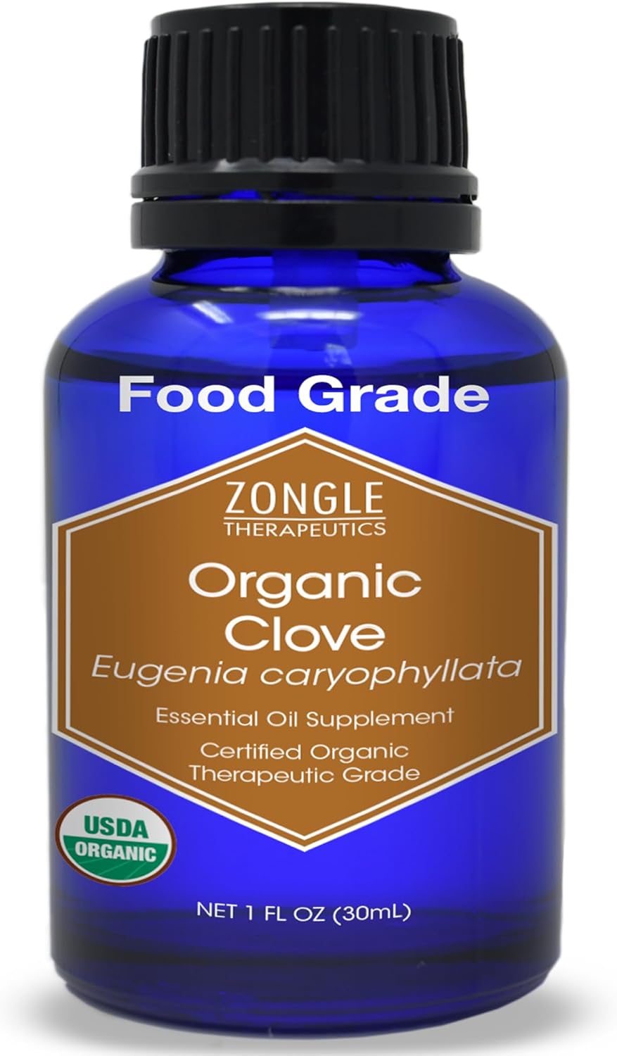 Organic, Clove Oil, Food Grade, for Teeth and Gums, Tooth Aches – 100% Pure, Clove, Bud, Essential, Oil, by Zongle Therapeutics, 1 OZ