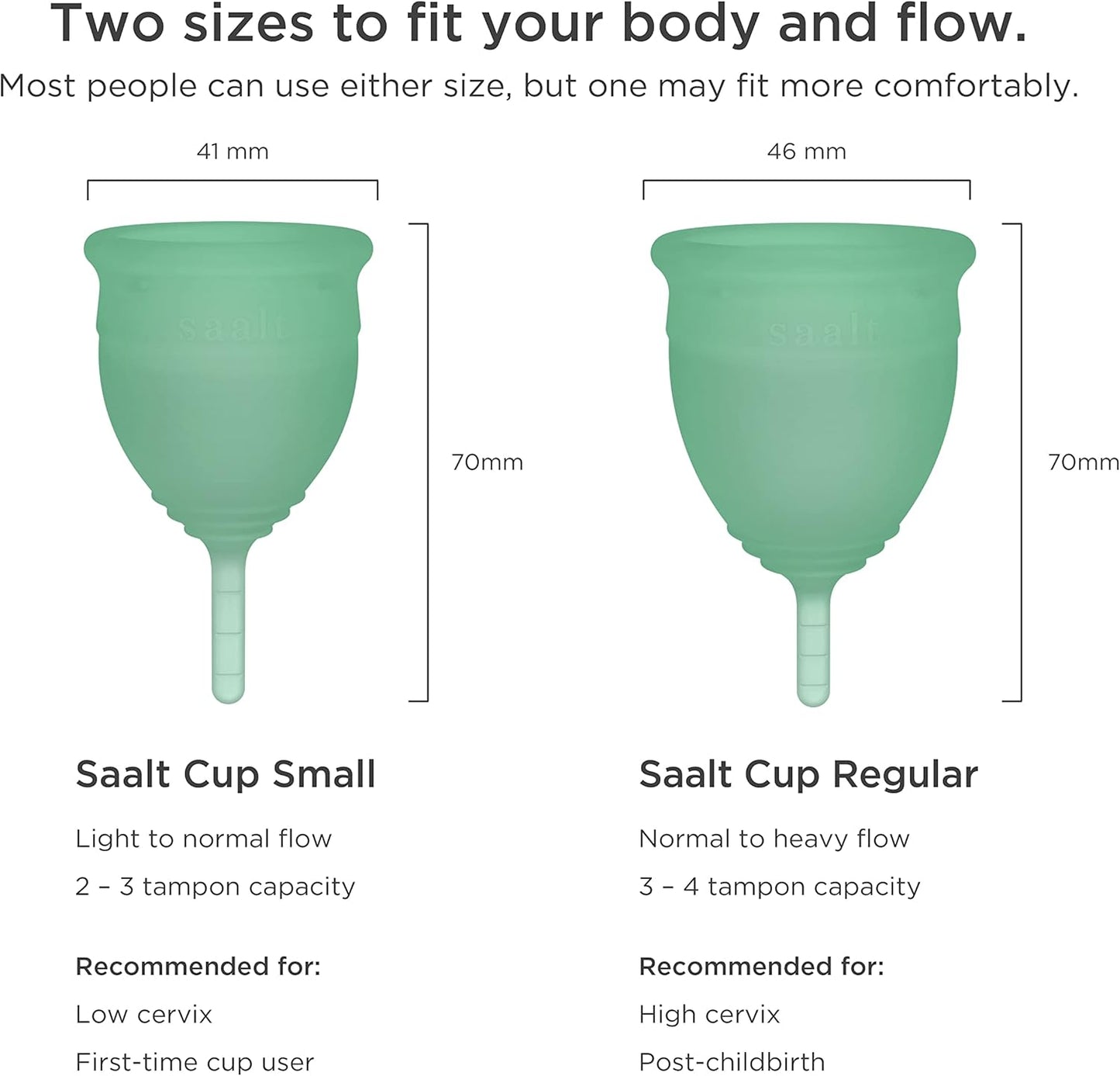 Saalt Twin Pack - Reusable Medical-Grade Silicone Period Cup - Wear for 12 Hours - Saalt Soft & Original Firmness (Small)