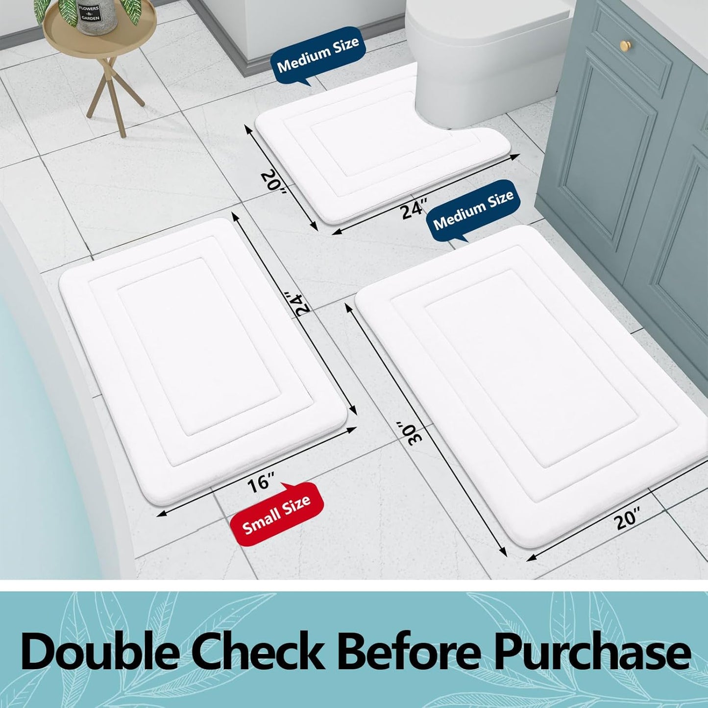 Arotive Memory Foam Bathroom Rug Mat 44x24, Ultra Soft and Absorbent Bath Mat, Machine Wash Dry, Comfortable Bath Rug Carpet for Bathroom Floor, Tub and Shower, White