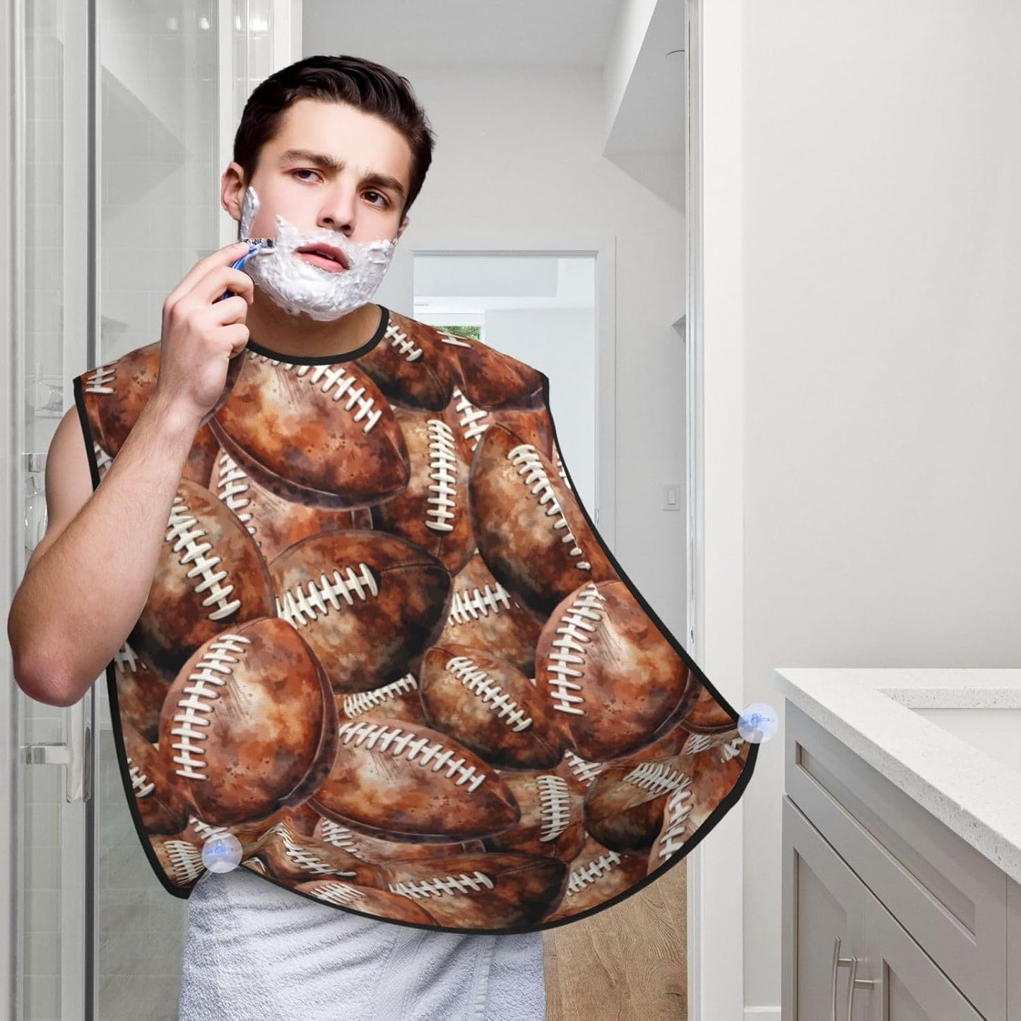 Football Beard Bib Apron, Beard Hair Catcher For Men Shaving, Waterproof With Suction Cups