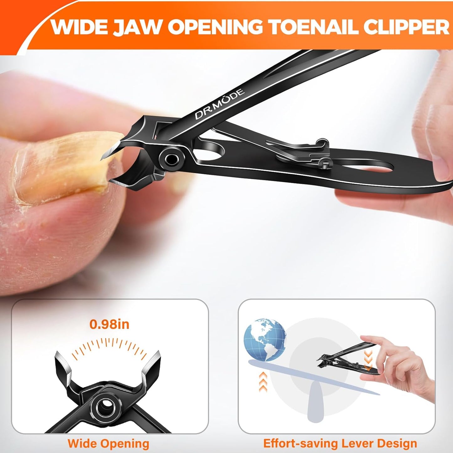 Toenail Clippers for Seniors Thick Toenails, Slanted Large Nail Clippers for Men Thick Ingrown Nails with Wide Opening, Heavy Duty Angled Head Nail Clipper Cutter with Catcher -Black