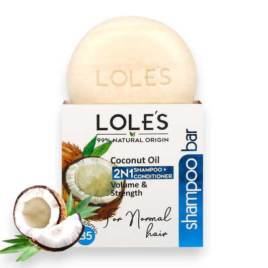 LOLE'S Shampoo Bar and Conditioner, 2in1 with Coconut Oil for Normal Hair, Volume & Strength, 99% Natural Origin, Sustainably Sourced, 3.5Oz