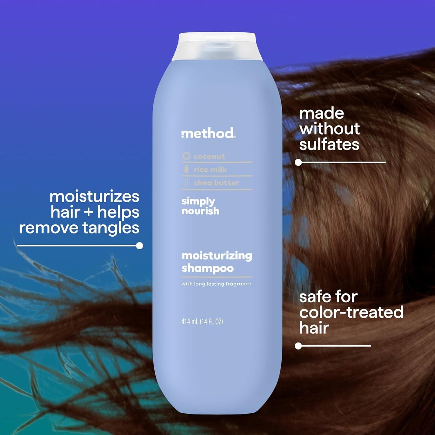 Method Moisturizing Shampoo, Simply Nourish with Shea Butter, Coconut, and Rice Milk Scent Notes, Paraben and Sulfate Free, 14 oz (Pack of 1)