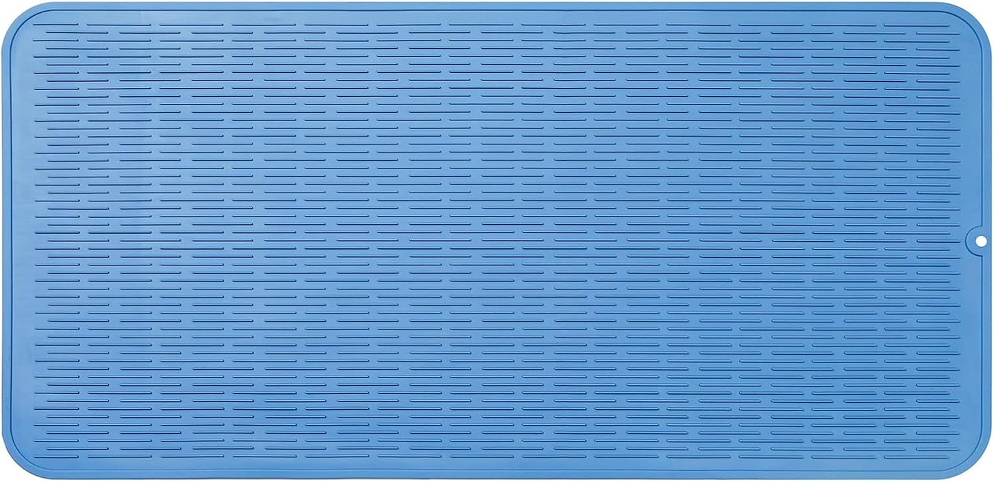 Silicone Dish Drying Mat for Multiple Usage,Easy clean,Eco-friendly,Heat-resistant Silicone Mat for Kitchen Counter or Sink,Refrigerator or Drawer Liner Lichen BlueL 5XL 36inches x 18inches