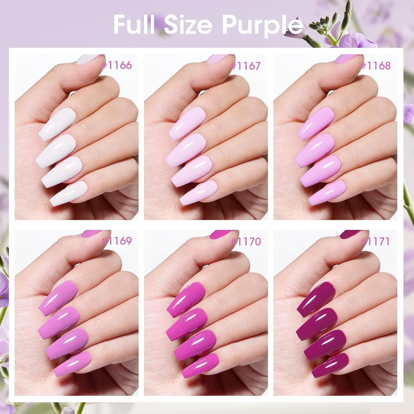 GELLEN Mauve Purple Gel Nail Polish, Spring Summer Light Purple Gel Polish Pastel 6 Colors Set, No Wipe Soak Off Glossy UV Light Gel for Natural Acrylic Nails Salon Home, Chip Resistant, Non-toxic