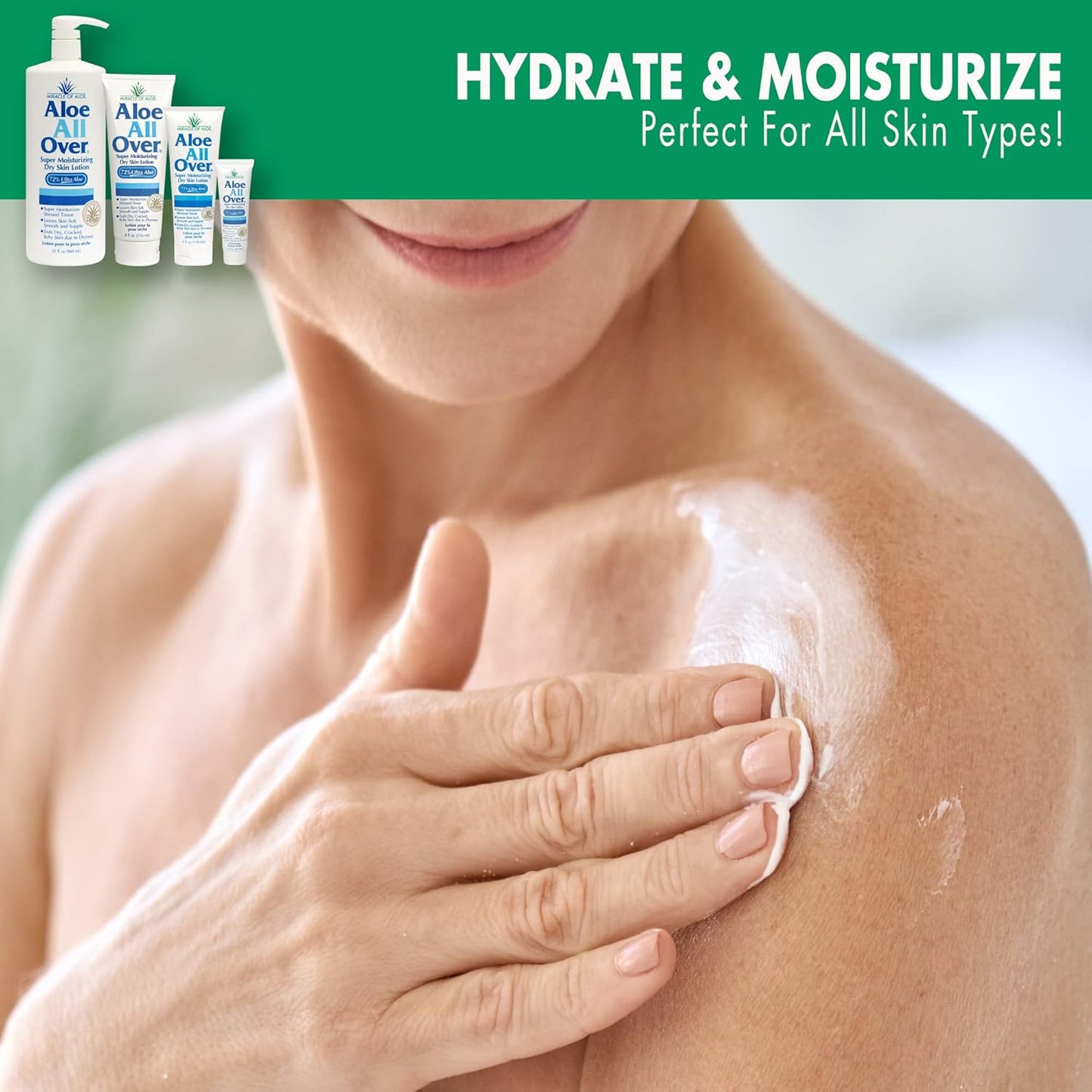 Miracle of Aloe Aloe All Over Super Moisturizing Dry Skin Lotion 32 oz - Made with 72% UltraAloe Aloe Vera Gel. Safe for Everyone: Men, Women, Kids. Restores Dry Skin Fast