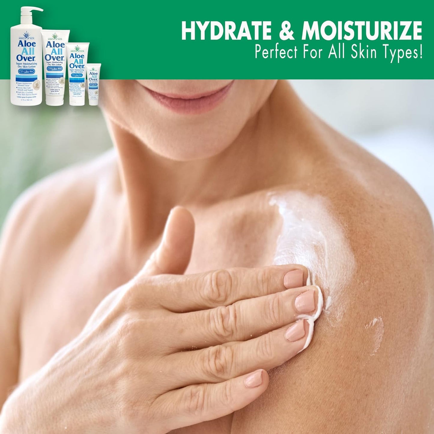 Miracle of Aloe Aloe All Over Super Moisturizing Dry Skin Lotion 8 oz - Made with 72% UltraAloe Aloe Vera Gel. Safe for Everyone: Men, Women, Children, Kids. Restores Dry Skin Fast