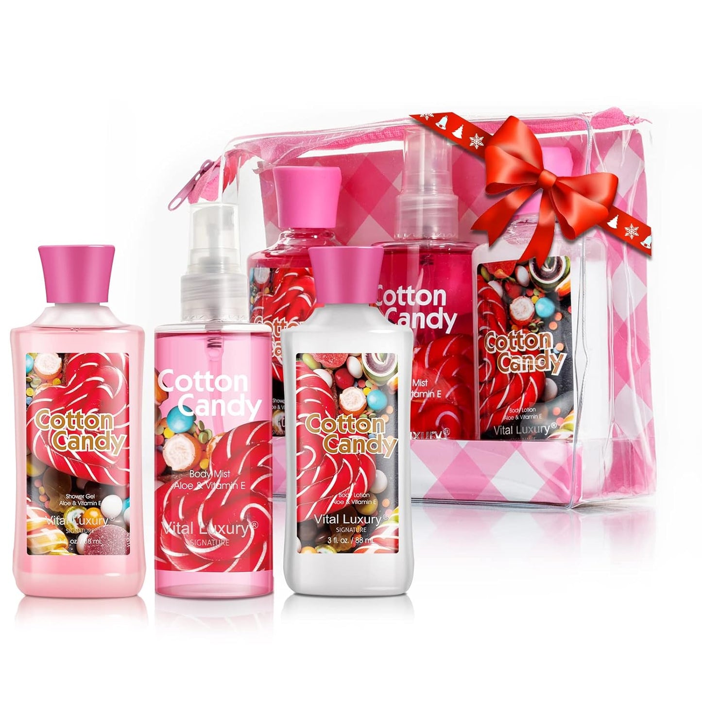 Cotton Candy Bath & Body Care Travel Set, Home Spa Gift Set Includes Body Lotion, Shower Gel, and Fragrance Mist, Personal Body Care Travel Set, Birthday Mother's Valentine's Day Gifts