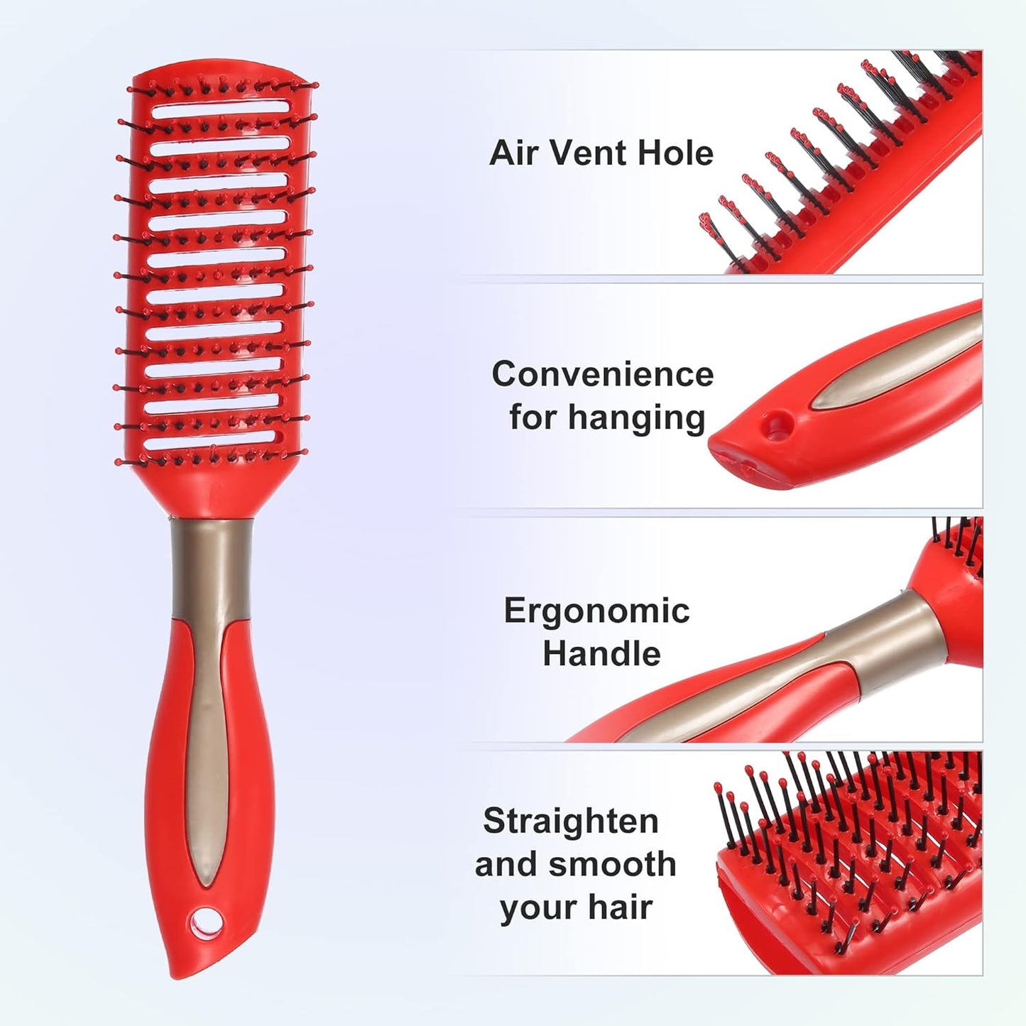 VOCOSTE 1 Pcs Hair Brush, Detangling Brush for Women Men, Hair Brush for Straight, Curly, Long, Short, Thick, Thin, Dry Hair, Red, Plastic