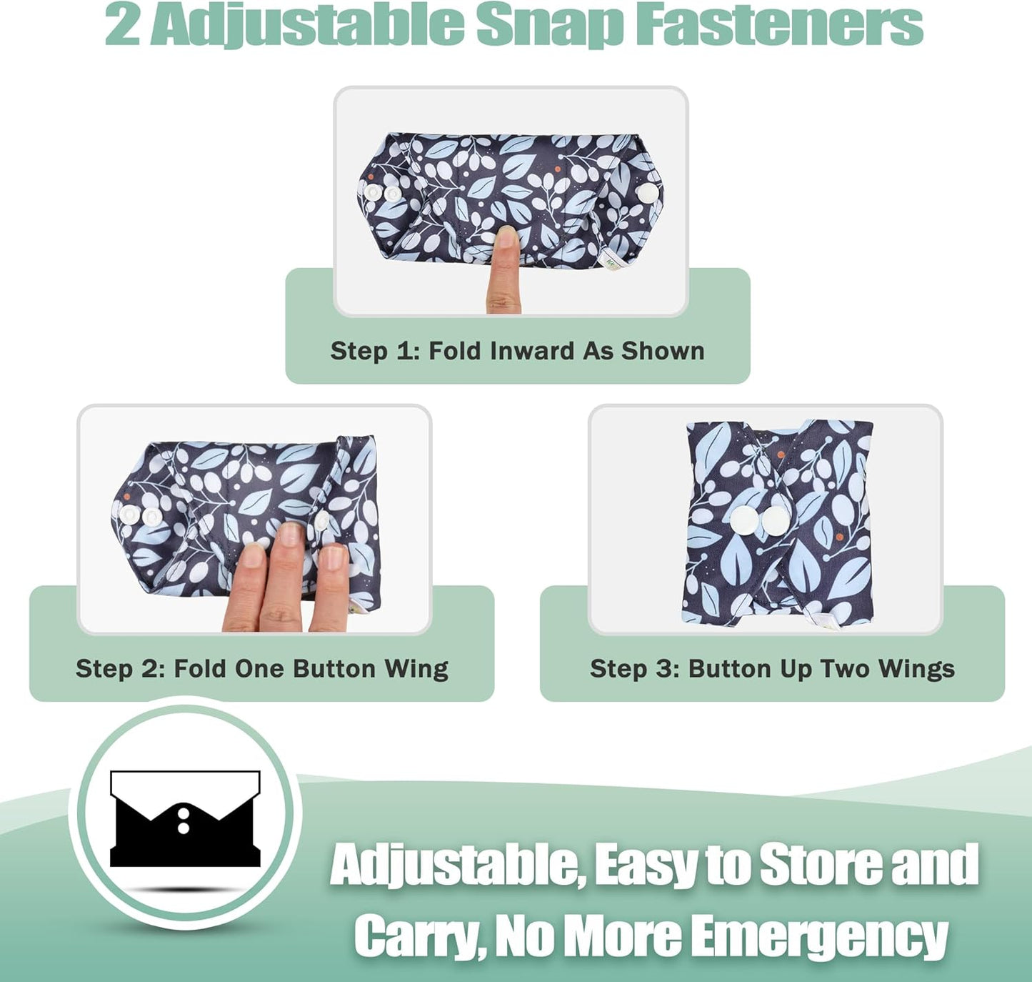 wegreeco Reusable Menstrual Pads - Reusable Sanitary Pads | Reusable Panty Liners | Soft Cloth Menstrual Pads - 6 Pack with 1 Cloth Mini Wet Bag (Large, Leaves 02)