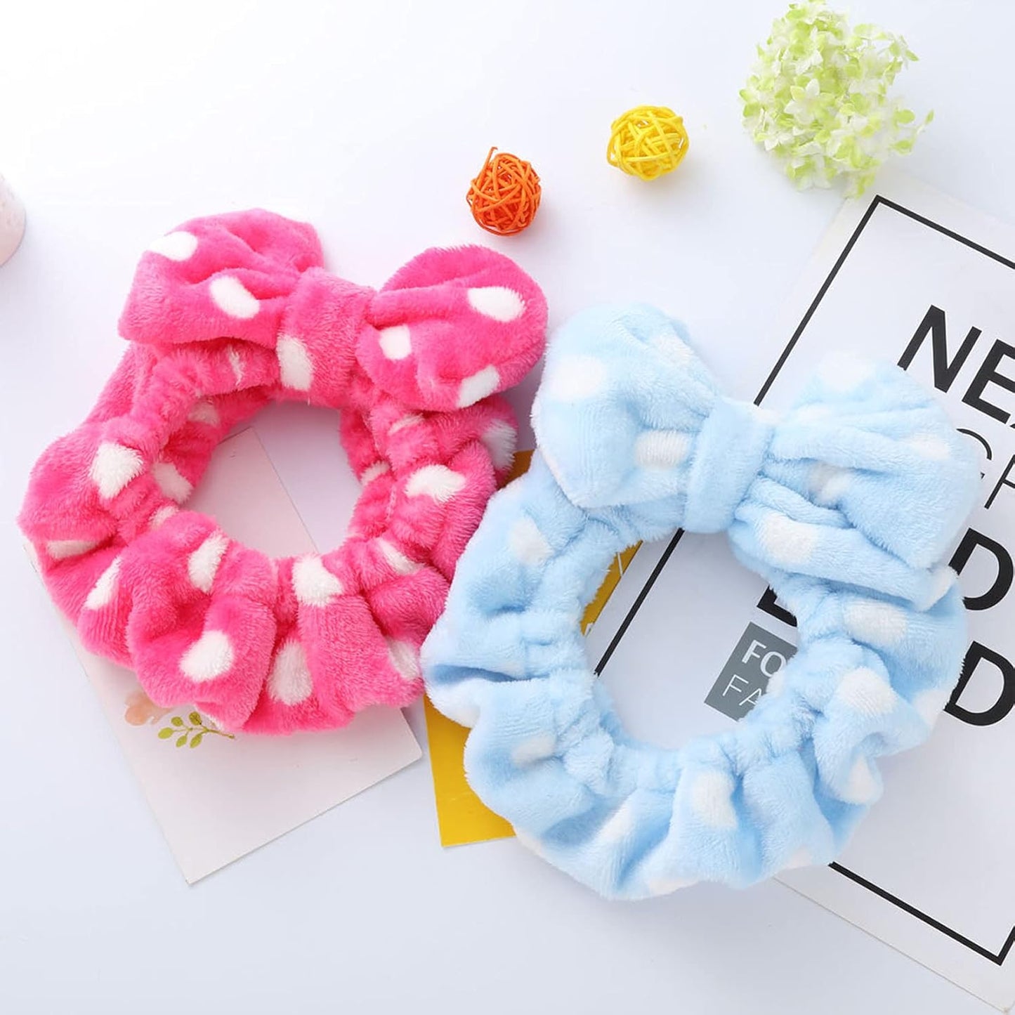 Hairizone 2 Pack Makeup Headbands for Washing Face Shower Spa, Soft and Cute Big Bow Hair Bands for Women and Girls (Light Blue/Roseo)