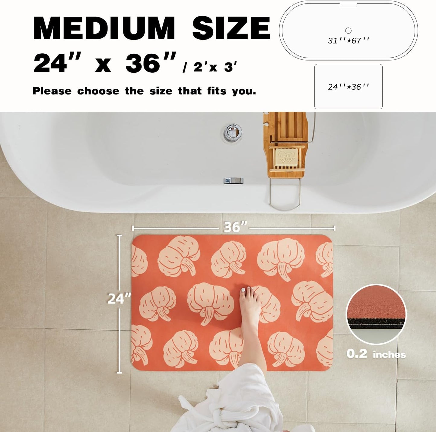 Halloween Bath Mat, Thin Halloween Bathroom Rug Non-Slip Quick Dry Pumpkin Bath Mat Fits Under Door Thin Floor Mat Fall Halloween Decor, 17’’x30‘’, Pumpkins Orange