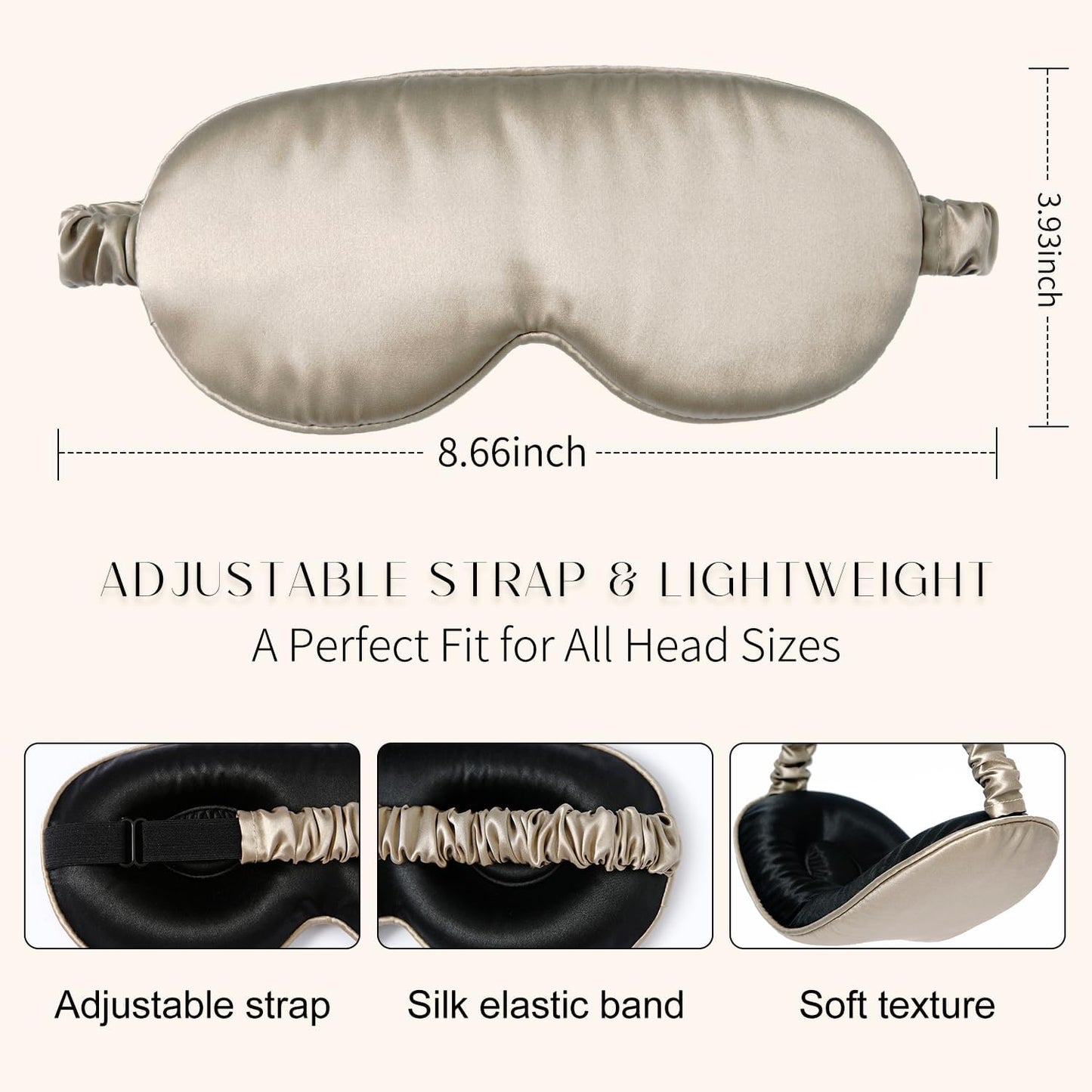 100% 22 Momme Mulberry Silk Sleep Mask, Eye Cover for Sleeping, Blackout 3D Sleep Masks for Lash Extensions with Adjustable Strap for Men and Women (Caramel)