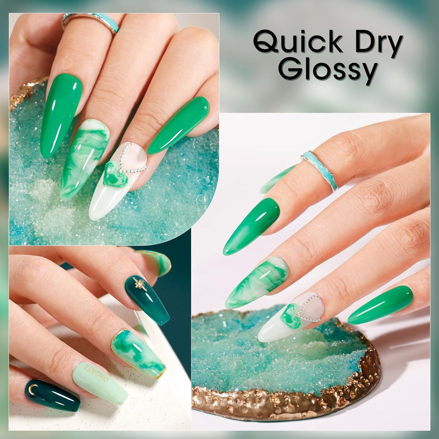 GELLEN Green Jelly Gel Nail Polish, Sheer Glass Jade Emerald Glass Ice UV Light Gel Polish, Transparent, No Wipe, Soak Off, Long Lasting Glossy, 6 Colors for Women Girls Manicure Salon Home