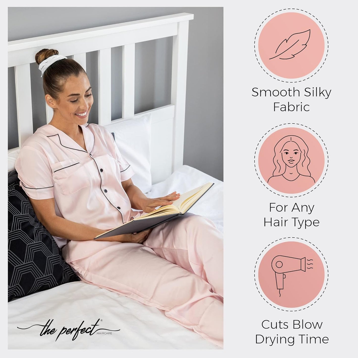 Microfiber Hair Drying Towel Scrunchies by The Perfect Haircare - Anti-Frizz & Silky Smooth - Ponytail/Bun Holder - Quick Drying & Absorbent - for Curly, Wavy, Long & Short Hair (2 Pack) (White)