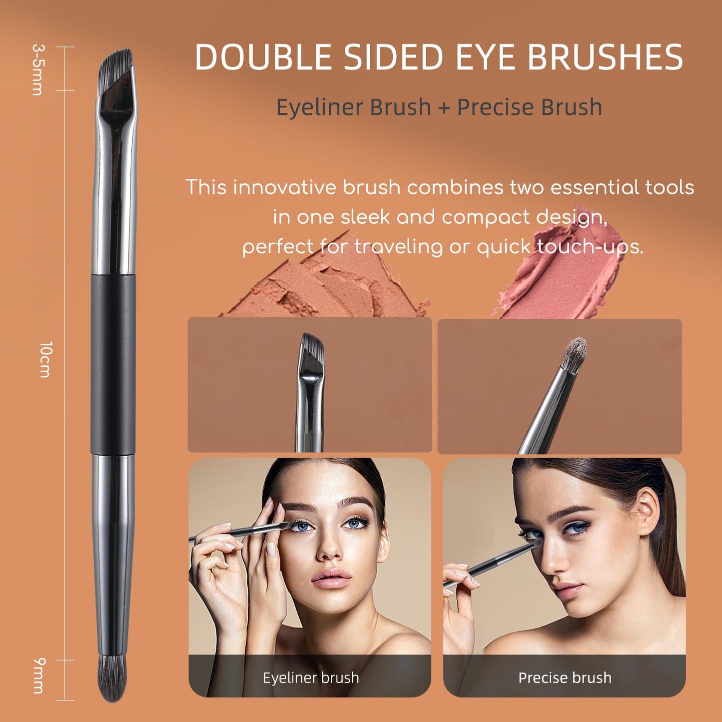 ENERGY Travel Eye Makeup Brush Set Eyeshadow Eye Blending Eyeliner Under Eye Concealer Eye Brow Smudge Makeup Kit with Portable Compact Mirror Case Double ended Makeup Brushes 4PCS