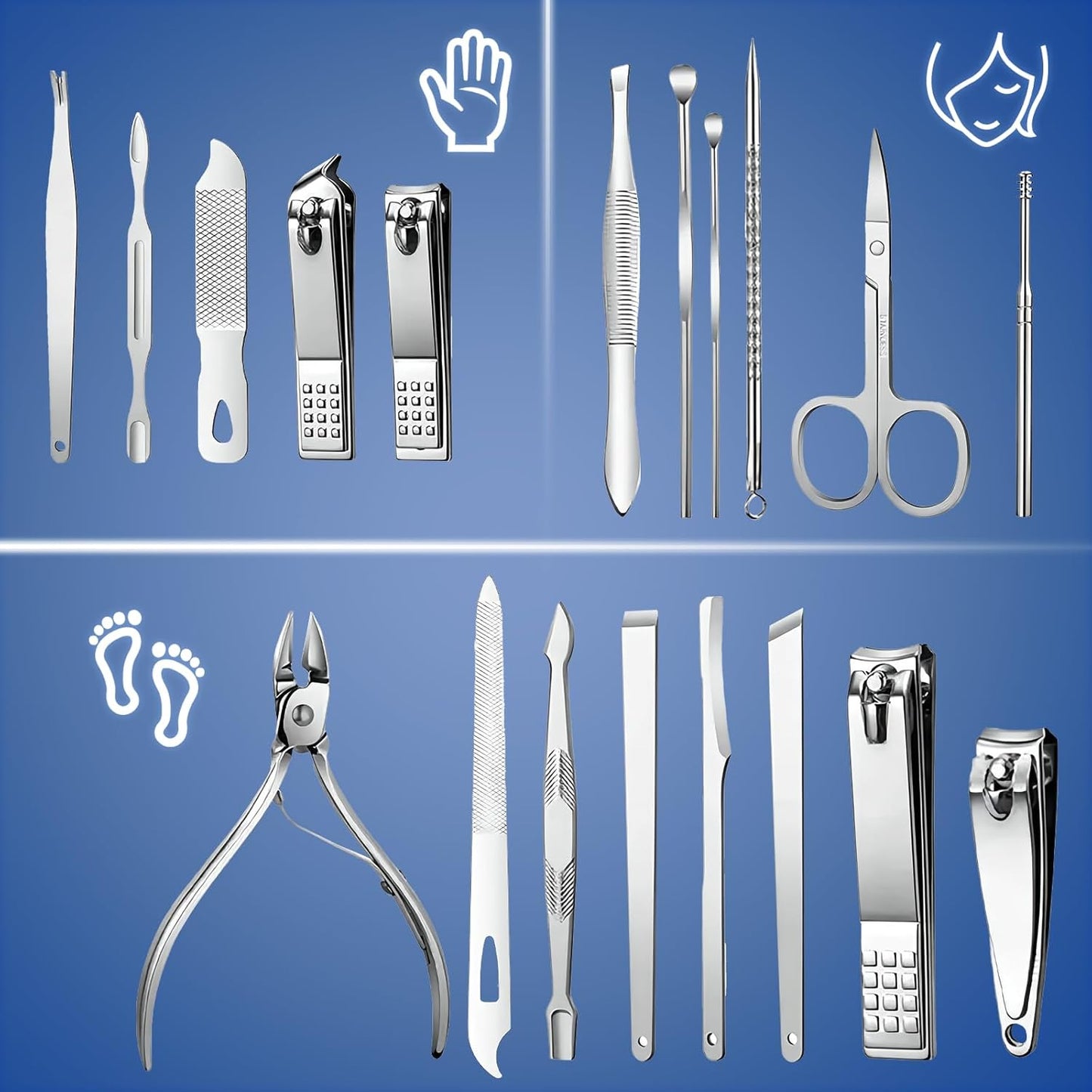 Manicure Set - 19 in 1 Professional Nail Clippers Pedicure Kit, Manicure Tool Kit, Stainless Steel Facial Grooming Set Kit, Gift Idea for Women, Men, Girls, Teens, Blue