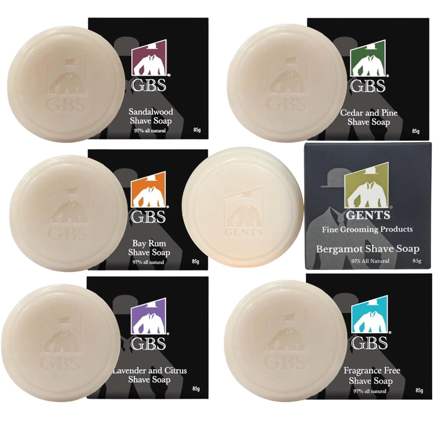 GBS Men's Shaving Soap 97% All Natural Enriched With Shea Butter and Glycerin, Creates Rich Lather Form (6 Pack Variety)
