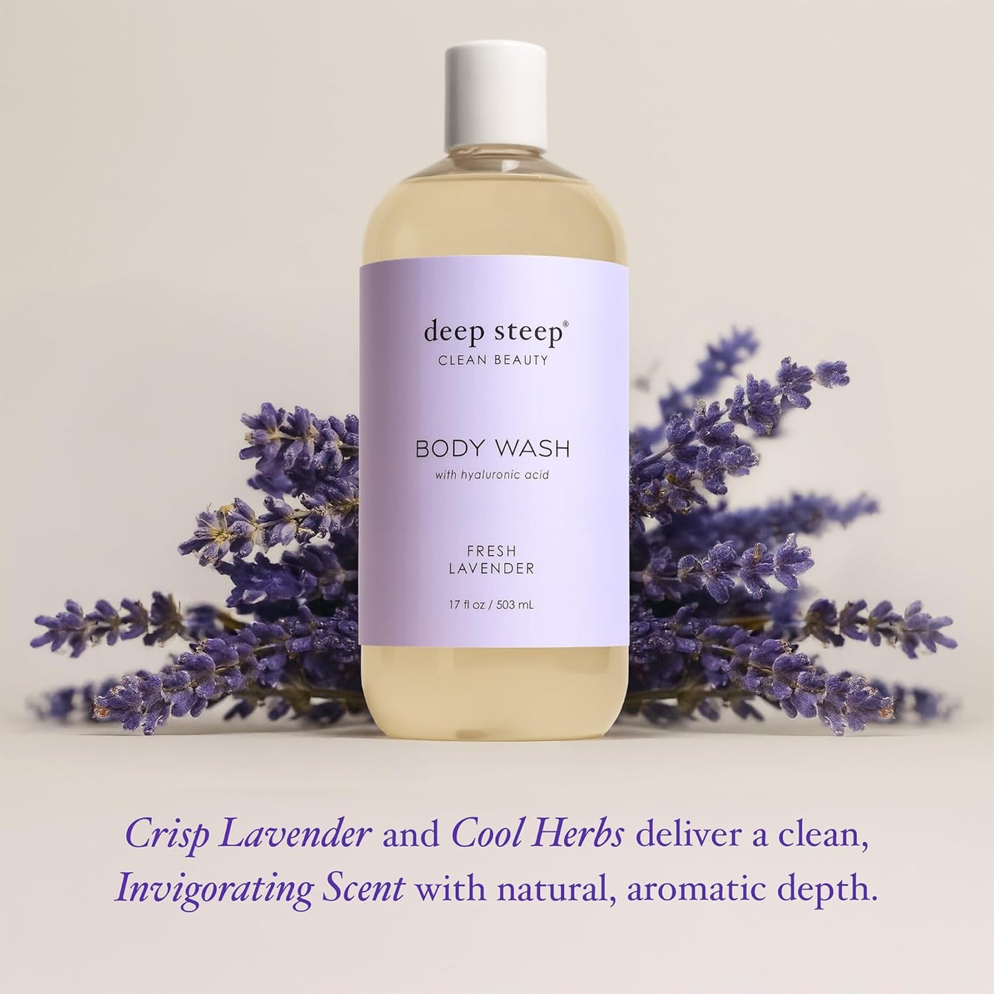 Deep Steep Body Wash, Fresh Lavender, 17 oz – Hydrating Shower Gel with Hyaluronic Acid, Shea Butter, Aloe Vera & Argan Oil – Vegan, Clean Beauty, Clean & Refreshed Skin