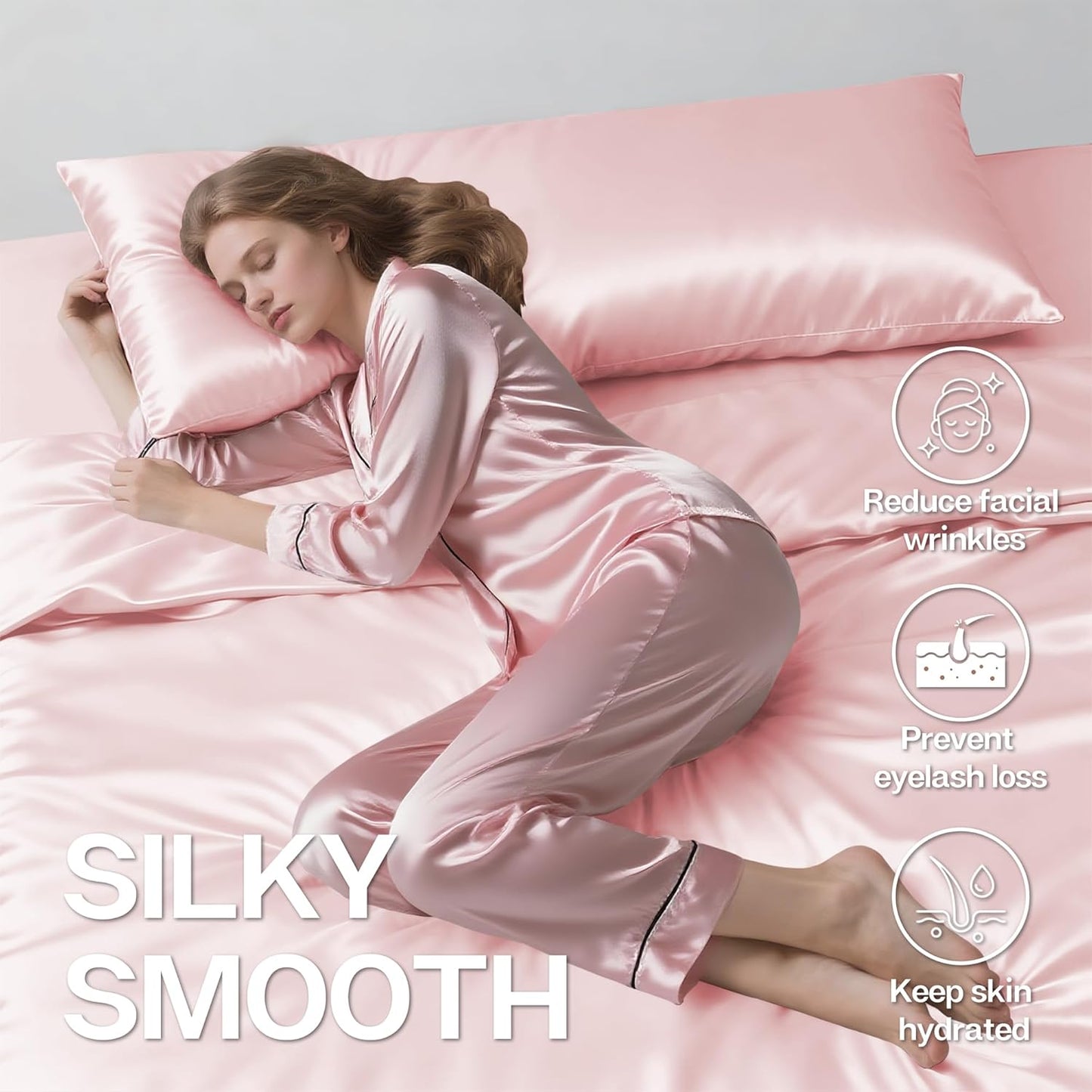 MR&HM Satin Body Pillow Cover, Soft and Breathable Body Pillow Case with Envelope Closure, Cooling and Silky Long Pillowcase for Hair and Skin,Grey (20x54, Light Pink)