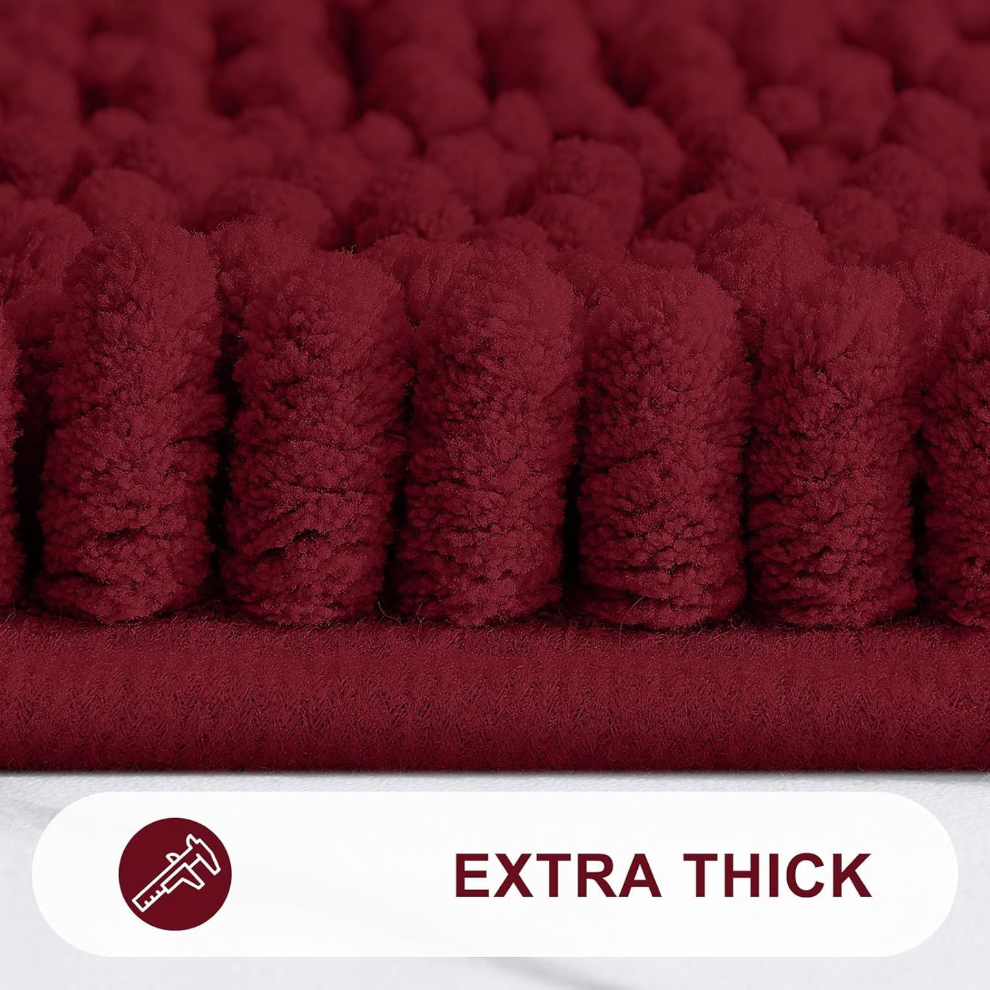Grandaily Chenille Striped Bathroom Rugs 24x16, Extra Thick and Absorbent Bath Mats, Non-Slip Soft Plush Shaggy Shower Carpet, Machine Wash Dry, Bath Rug for Bathroom, (Small, Burgundy)