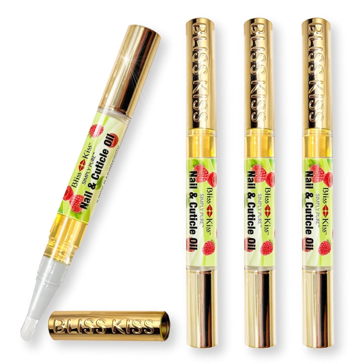Bliss Kiss | 4 Juicy Raspberry | Oil Cuticle Pen w/Vitamin E & Jojoba⏤Nail Strengthener Nail Growth Serum for Brittle Peeling Breaking Thin Nails
